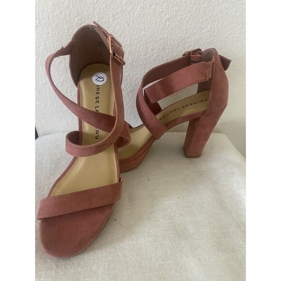 Chinese Laundry Ankle Strappy Heels Women 7.5 Blush Pink Buckle Adjustable Strap - Picture 2 of 7